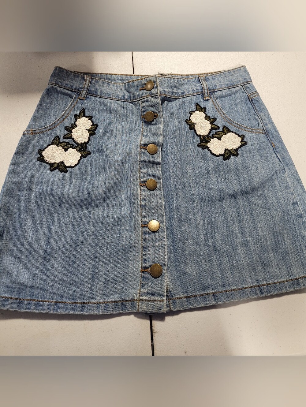 Forever 21 Floral Denim Mini Skirt Size Large